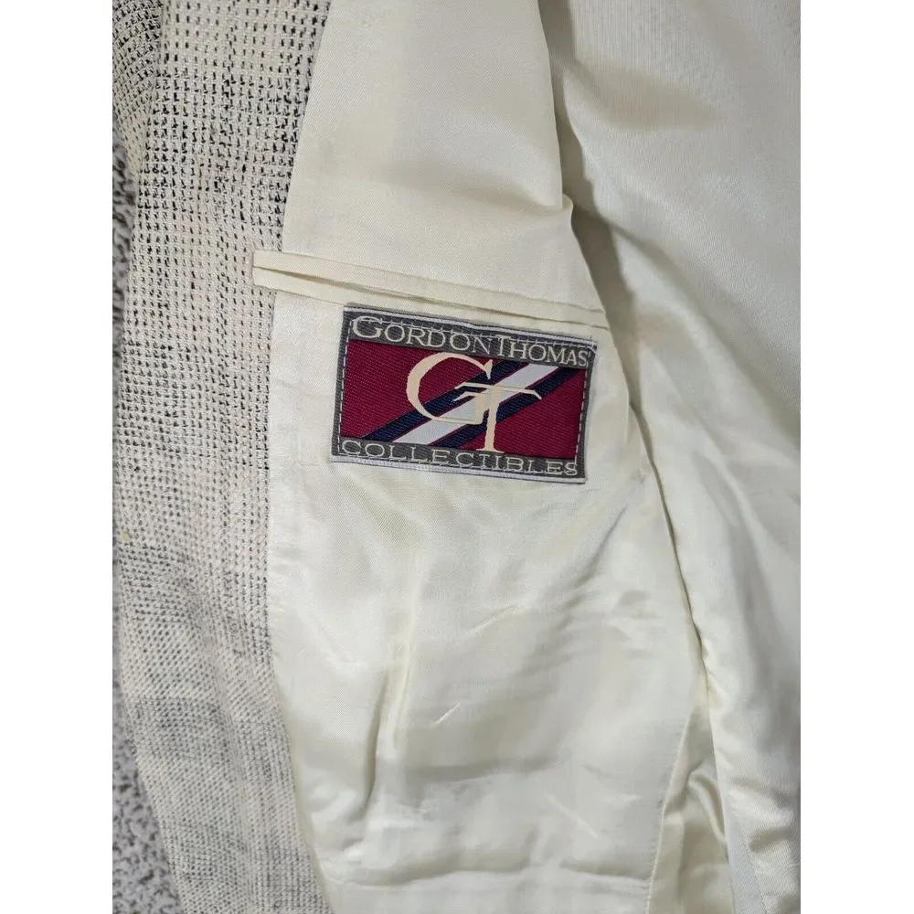 Vtg Gordon Thomas Mens Blazer White/Black 100% Silk Sz L (42) Pit-T-Pit 21